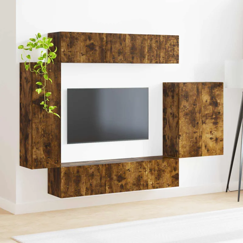 TV sieninio kabineto komplektas 6 pcs Rūkyta ąžuolas
