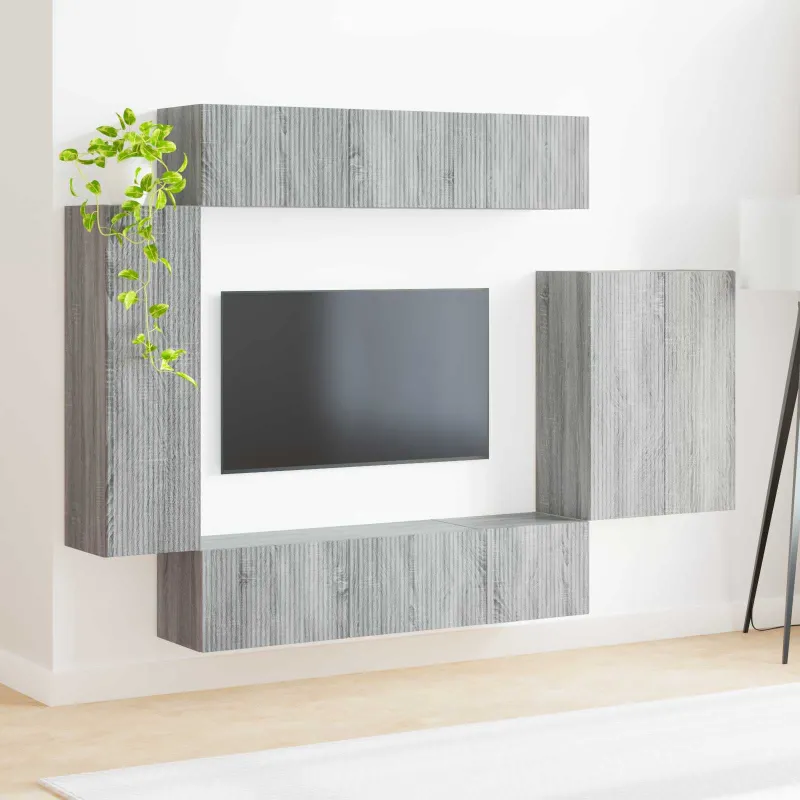 TV sieninio kabineto komplektas 6 pcs Pilkas Sonoma