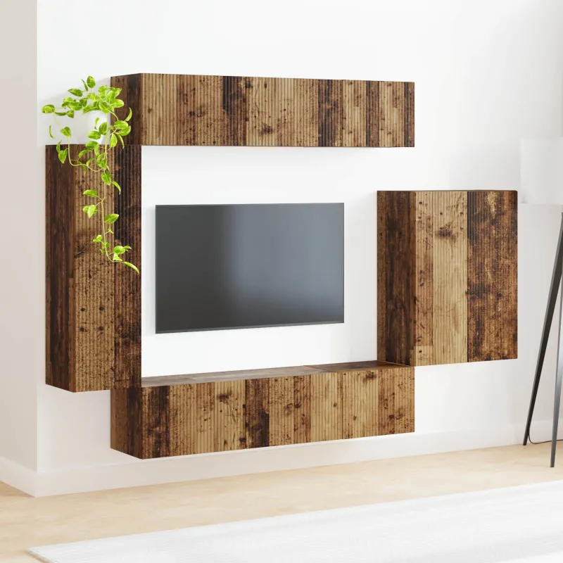 TV sieninio kabineto komplektas 6 pcs Senovinis medis