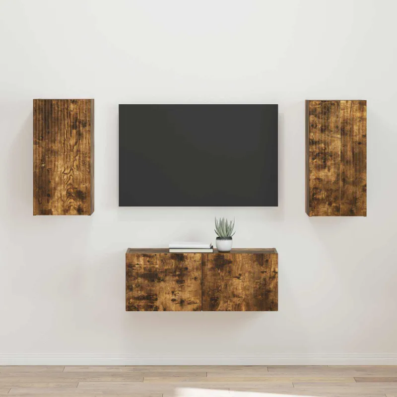 TV spintelių komplektas 2 pcs Rūkyta ąžuolas Apdirbta mediena