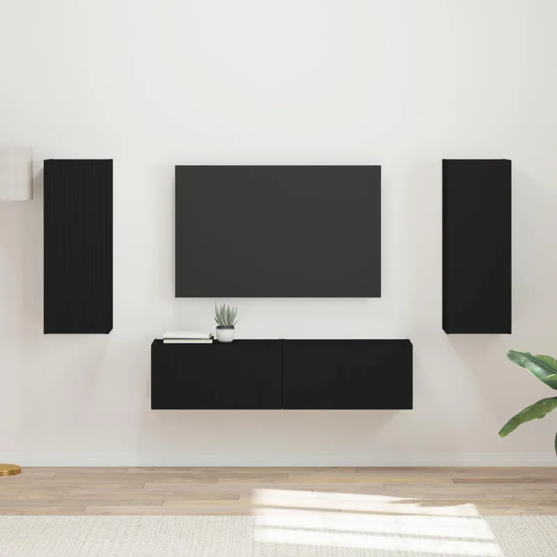 TV spintelių komplektas 2 pcs Juoda Apdirbta mediena