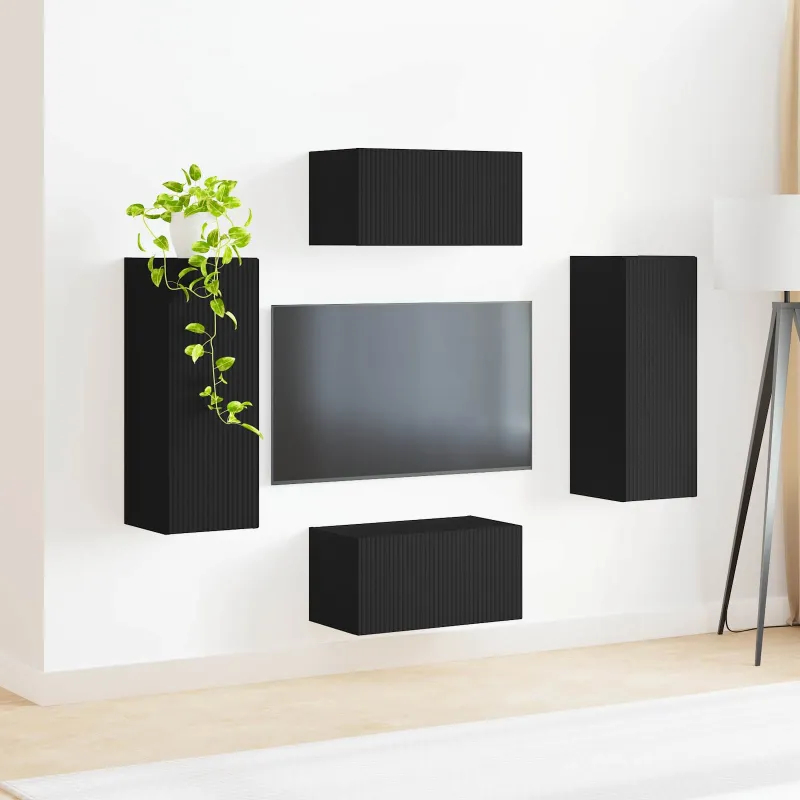 TV spintelių komplektas 2 pcs Juoda Apdirbta mediena