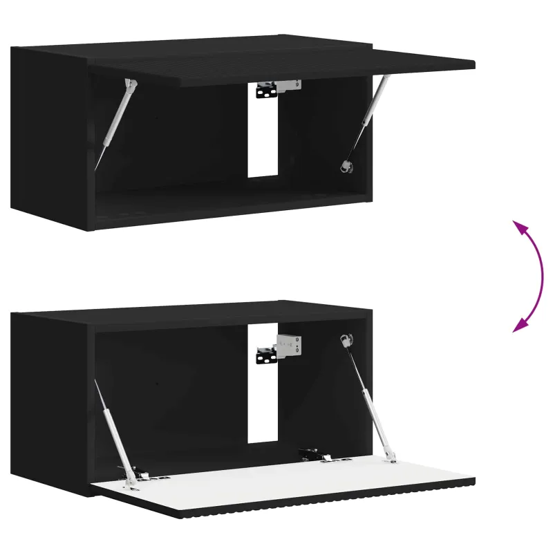 TV spintelių komplektas 2 pcs Juoda Apdirbta mediena