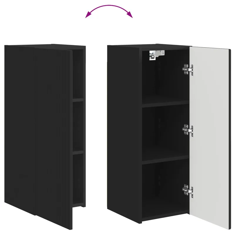 TV spintelių komplektas 2 pcs Juoda Apdirbta mediena