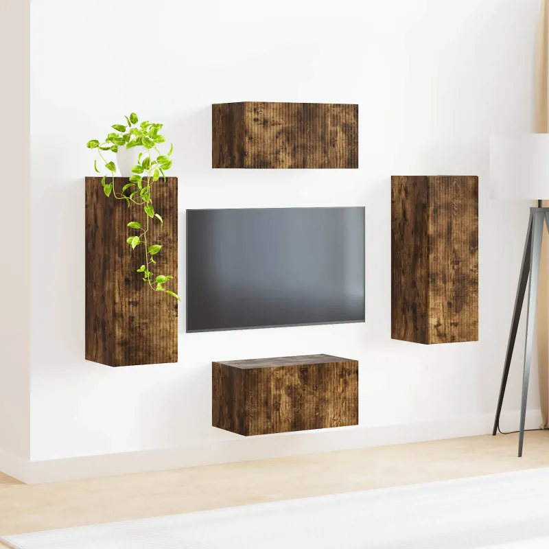 TV spintelių komplektas 2 pcs Rūkyta ąžuolas Apdirbta mediena