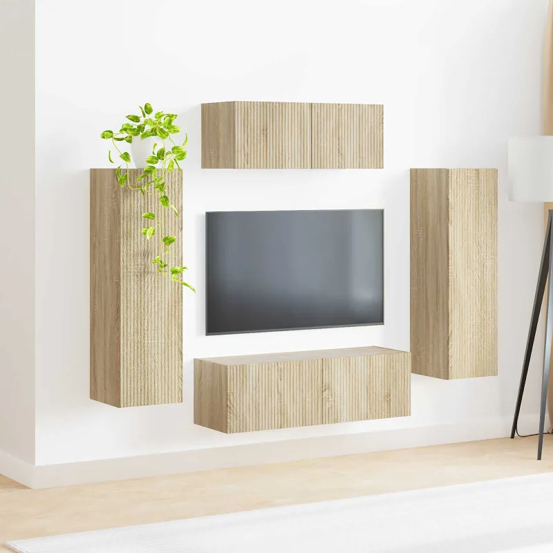TV spintelių komplektas 3 pcs Sonoma ąžuolas Apdirbta mediena