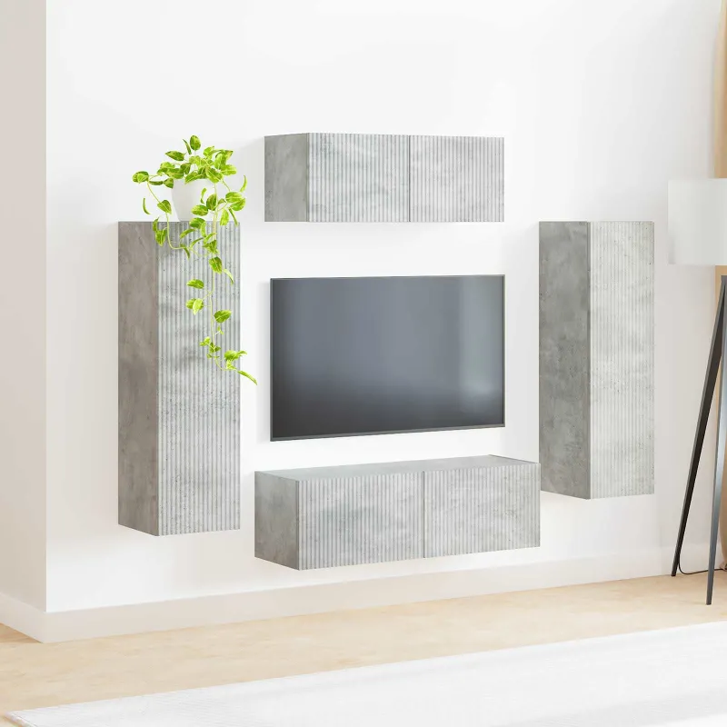 TV spintelių komplektas 3 pcs Betono pilka Apdirbta mediena