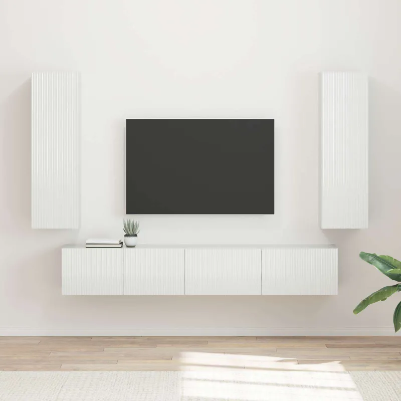 TV spintelių komplektas 3 pcs Aukštai blizganti balta