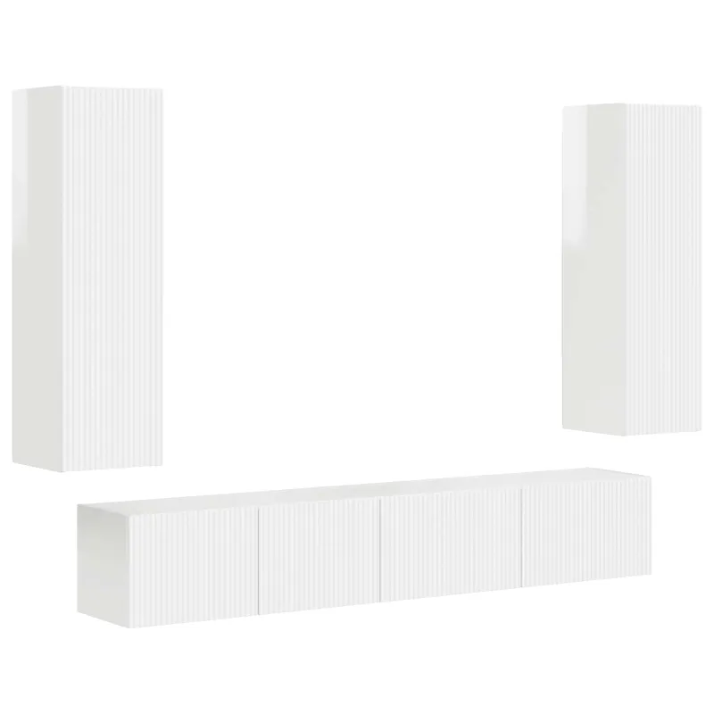 TV spintelių komplektas 3 pcs Aukštai blizganti balta