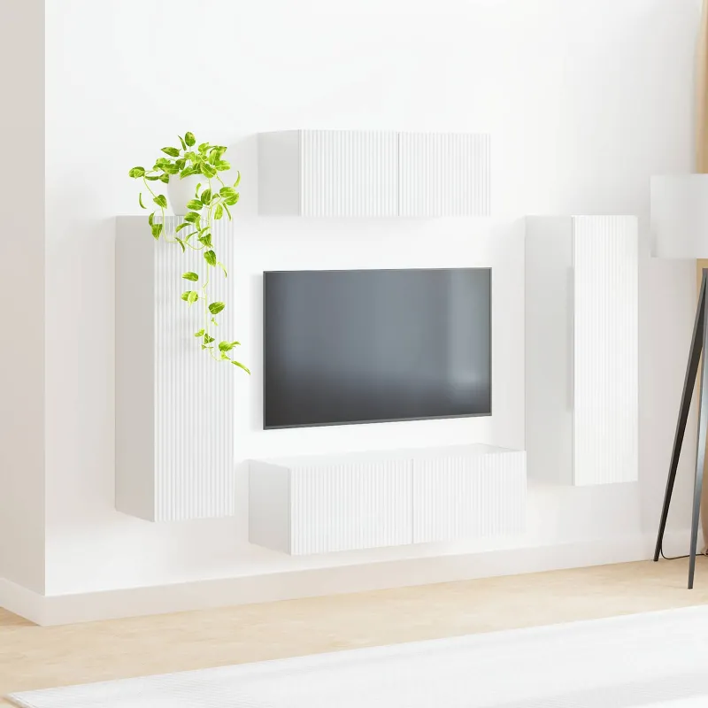 TV spintelių komplektas 3 pcs Aukštai blizganti balta