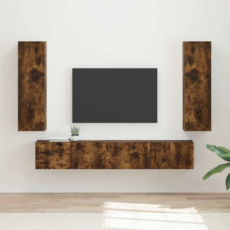 TV spintelių komplektas 3 pcs Rūkyta ąžuolas Apdirbta mediena