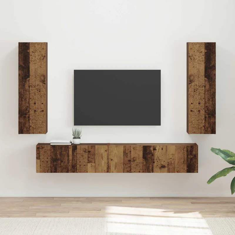 TV spintelių komplektas 3 pcs Senas medis Apdirbta mediena