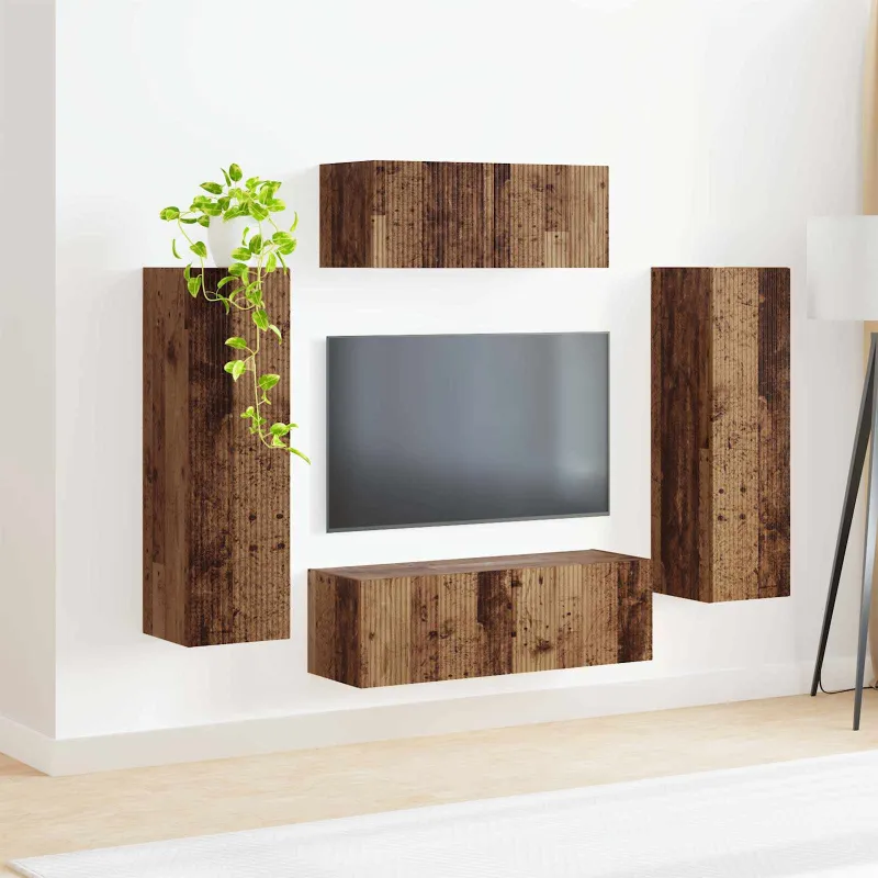 TV spintelių komplektas 3 pcs Senas medis Apdirbta mediena