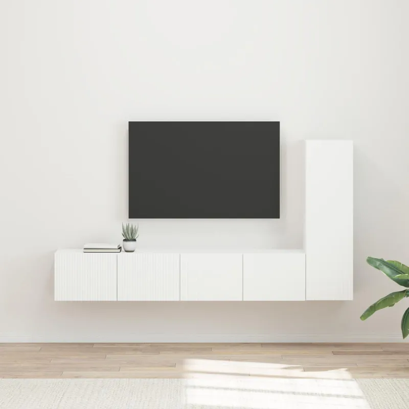 TV spintelių komplektas 3 pcs Balta Apdirbta mediena
