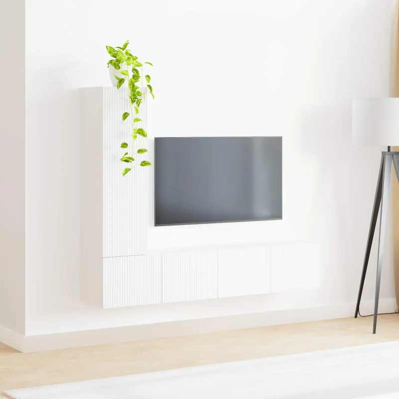 TV spintelių komplektas 3 pcs Balta Apdirbta mediena