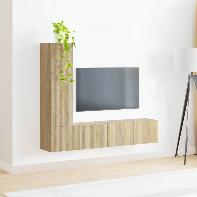 TV spintelių komplektas 3 pcs Sonoma ąžuolas Apdirbta mediena