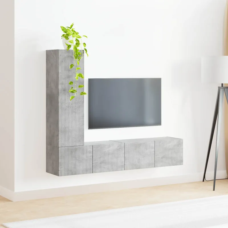 TV spintelių komplektas 3 pcs Betono pilka Apdirbta mediena