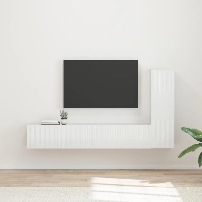 TV spintelių komplektas 3 pcs Aukštai blizganti balta