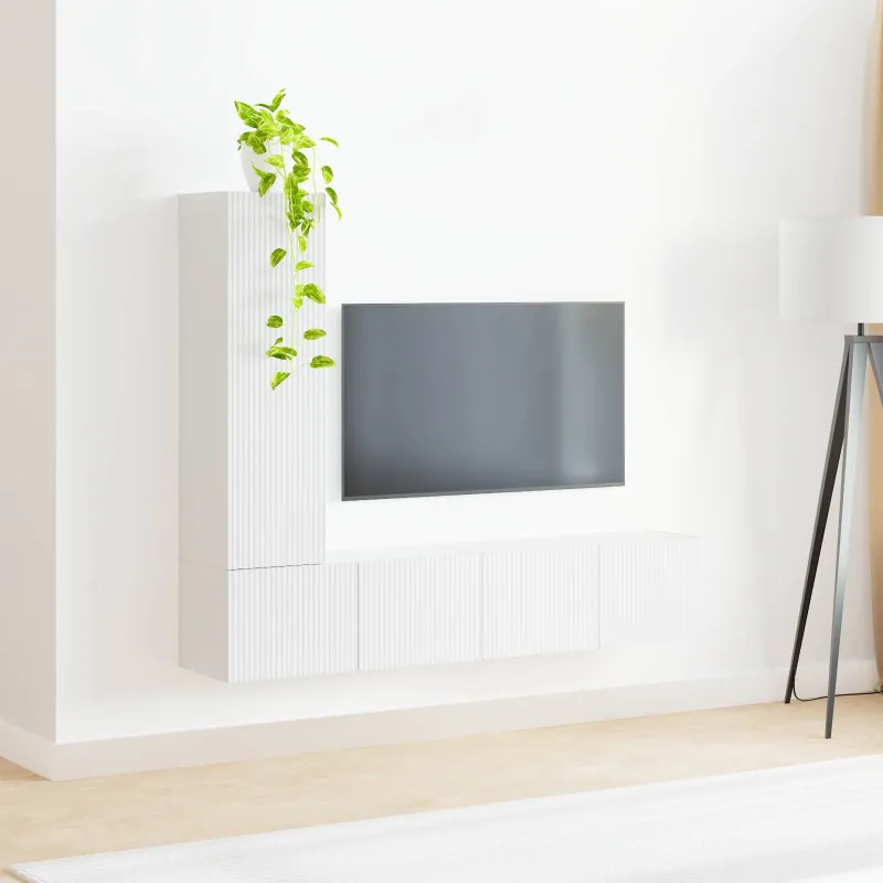 TV spintelių komplektas 3 pcs Aukštai blizganti balta