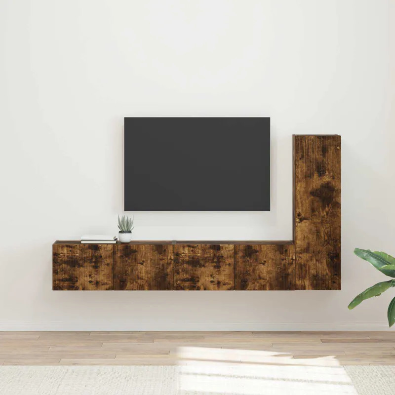 TV spintelių komplektas 3 pcs Rūkyta ąžuolas Apdirbta mediena