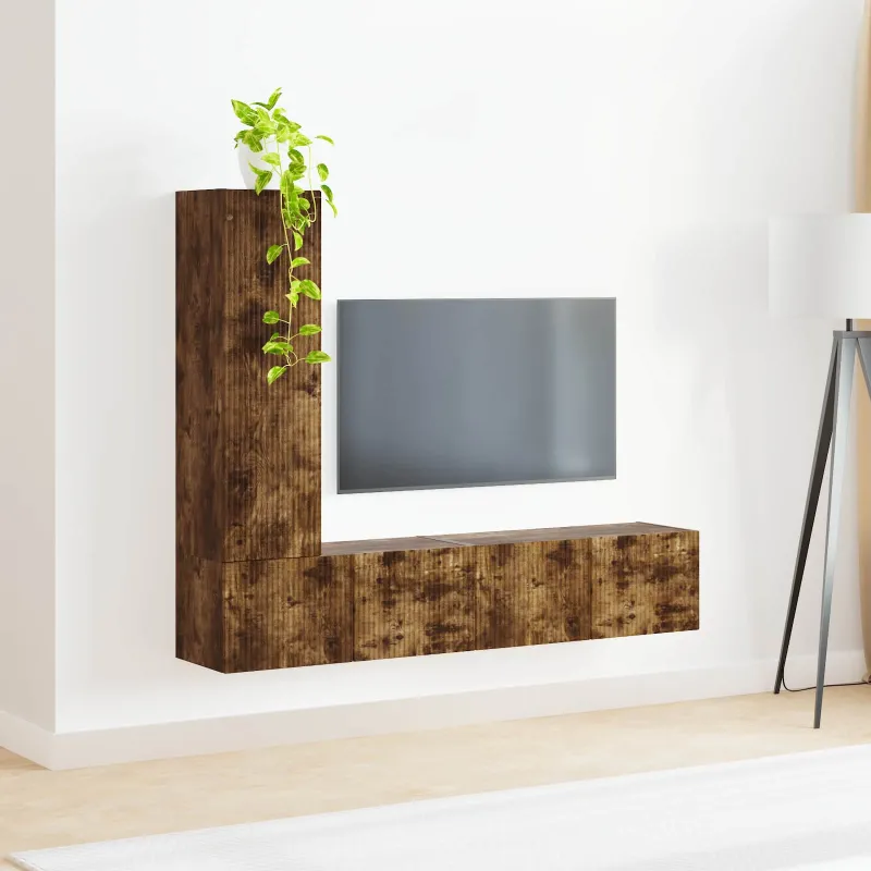 TV spintelių komplektas 3 pcs Rūkyta ąžuolas Apdirbta mediena