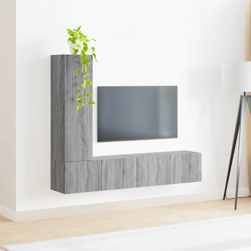 TV spintelių komplektas 3 pcs Pilkas Sonoma Apdirbta mediena