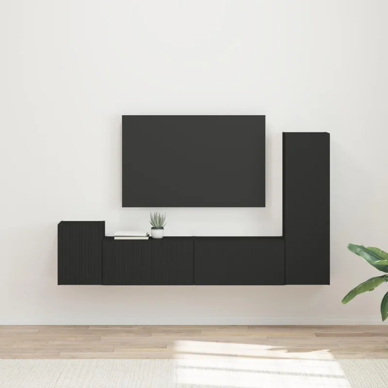 TV spintelių komplektas 4 pcs Juoda Apdirbta mediena