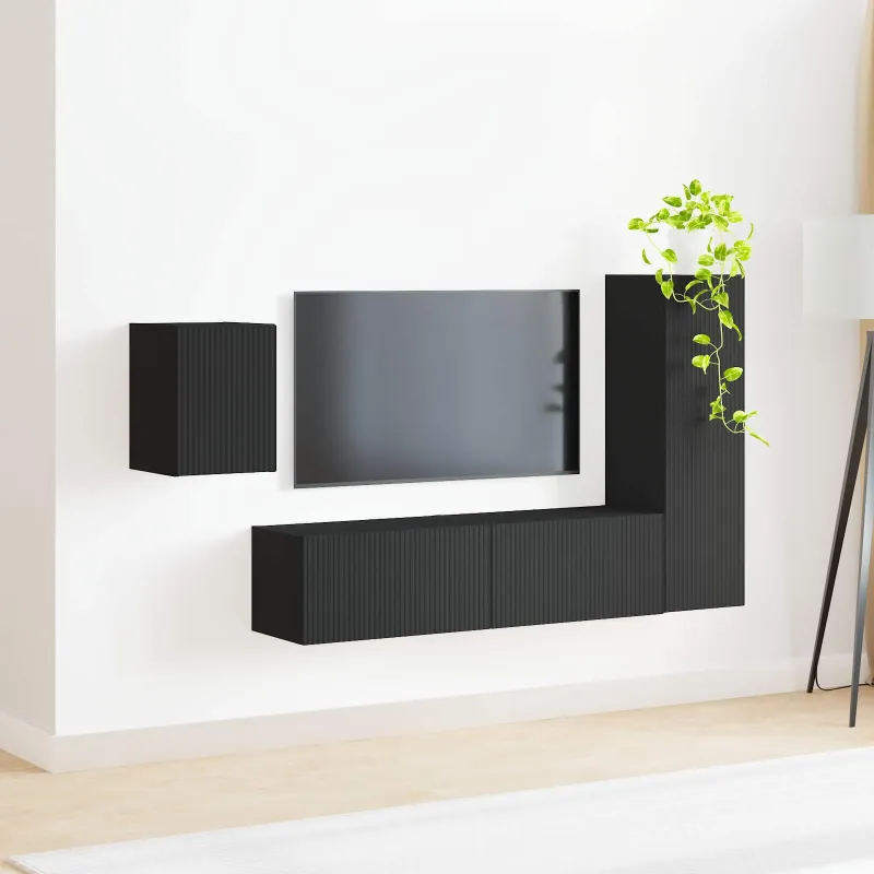 TV spintelių komplektas 4 pcs Juoda Apdirbta mediena