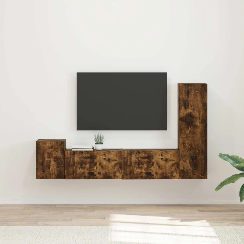 TV spintelių komplektas 4 pcs Rūkyta ąžuolas Apdirbta mediena