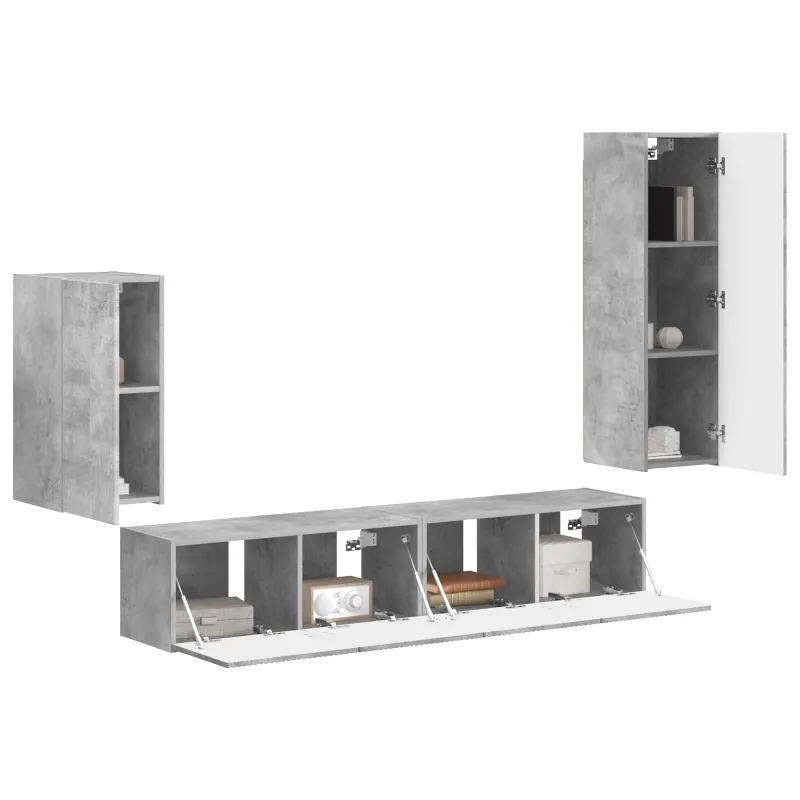 TV spintelių komplektas 4 pcs Betono pilka Apdirbta mediena