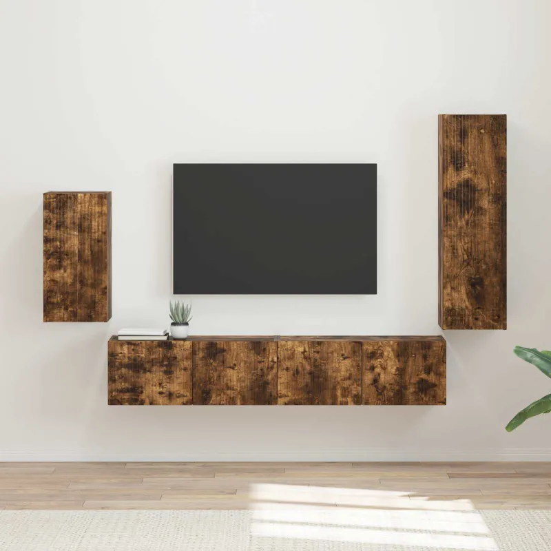 TV spintelių komplektas 4 pcs Rūkyta ąžuolas Apdirbta mediena