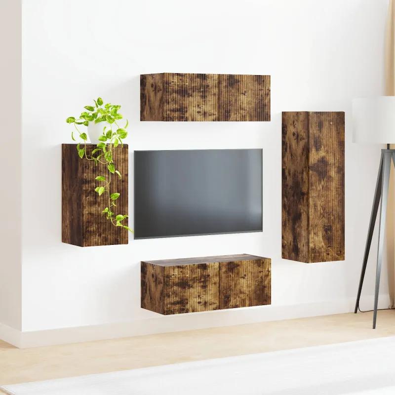 TV spintelių komplektas 4 pcs Rūkyta ąžuolas Apdirbta mediena