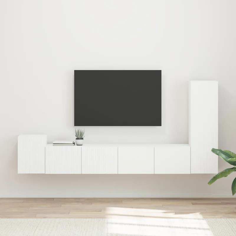 TV spintelių komplektas 3 pcs Balta Apdirbta mediena