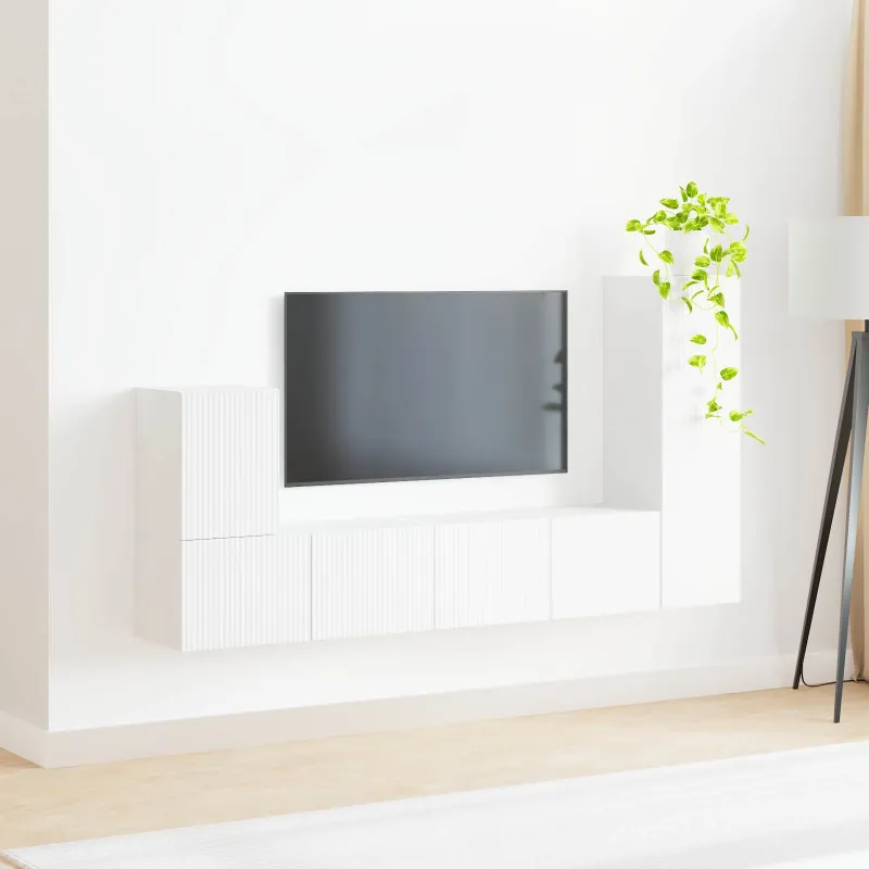 TV spintelių komplektas 3 pcs Balta Apdirbta mediena