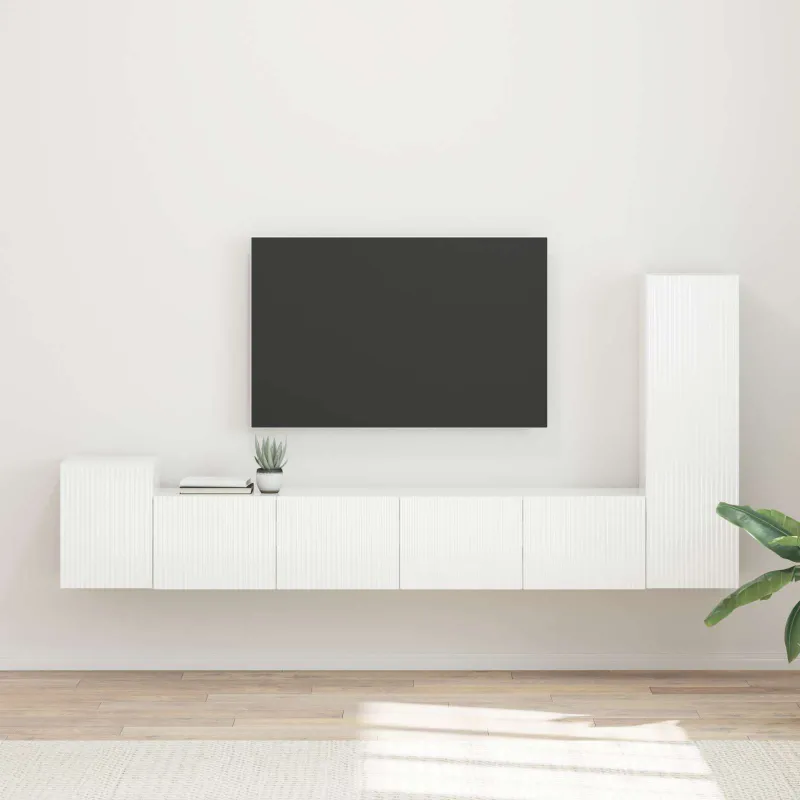 TV spintelių komplektas 3 pcs Aukštai blizganti balta