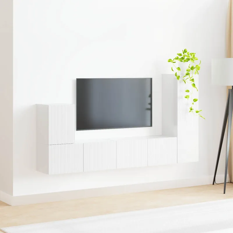 TV spintelių komplektas 3 pcs Aukštai blizganti balta