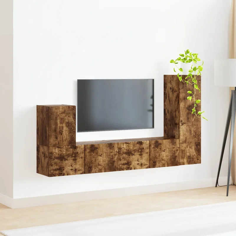 TV spintelių komplektas 3 pcs Rūkyta ąžuolas Apdirbta mediena