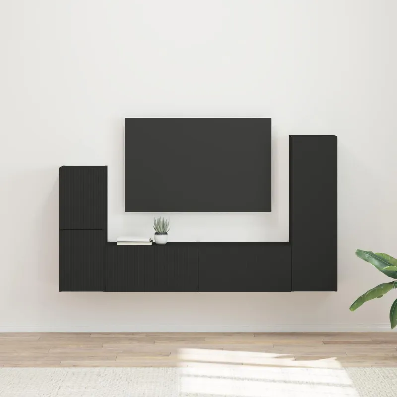 TV spintelių komplektas 4 pcs Juoda Apdirbta mediena