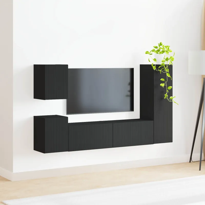 TV spintelių komplektas 4 pcs Juoda Apdirbta mediena