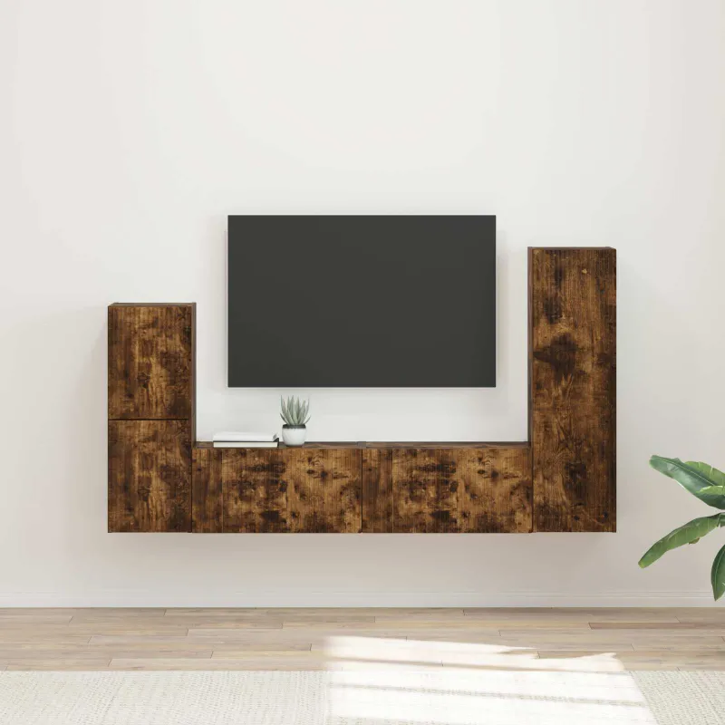 TV spintelių komplektas 4 pcs Rūkyta ąžuolas Apdirbta mediena