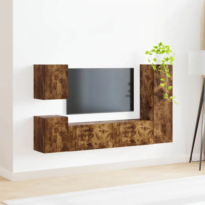 TV spintelių komplektas 4 pcs Rūkyta ąžuolas Apdirbta mediena