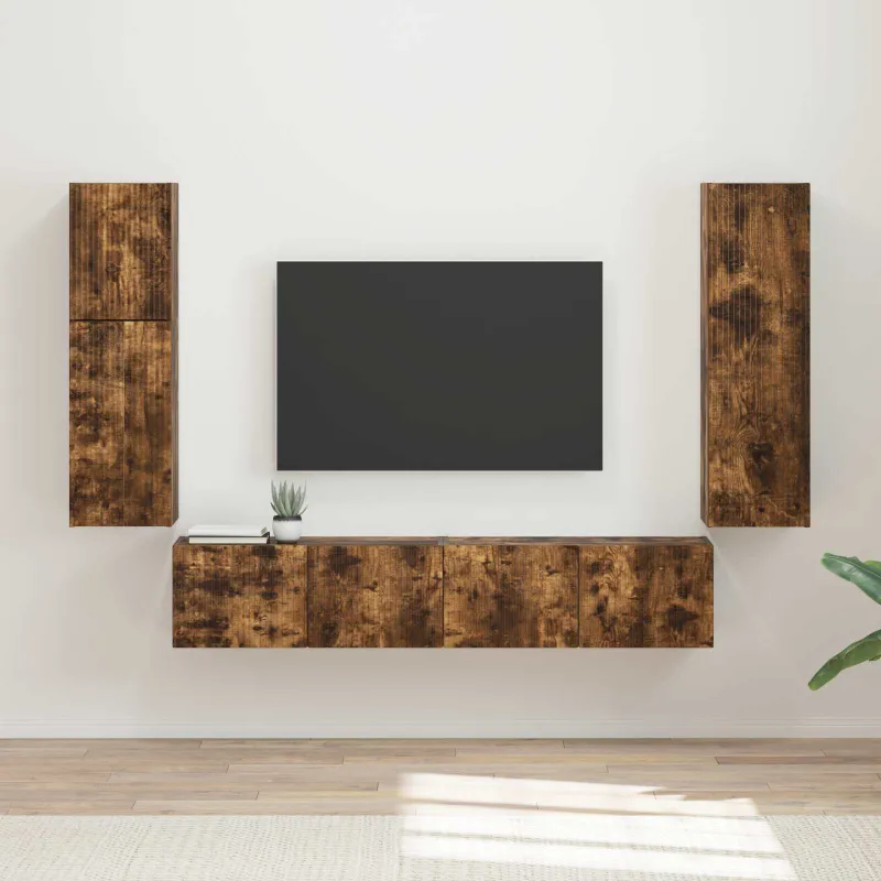 TV spintelių komplektas 4 pcs Rūkyta ąžuolas Apdirbta mediena