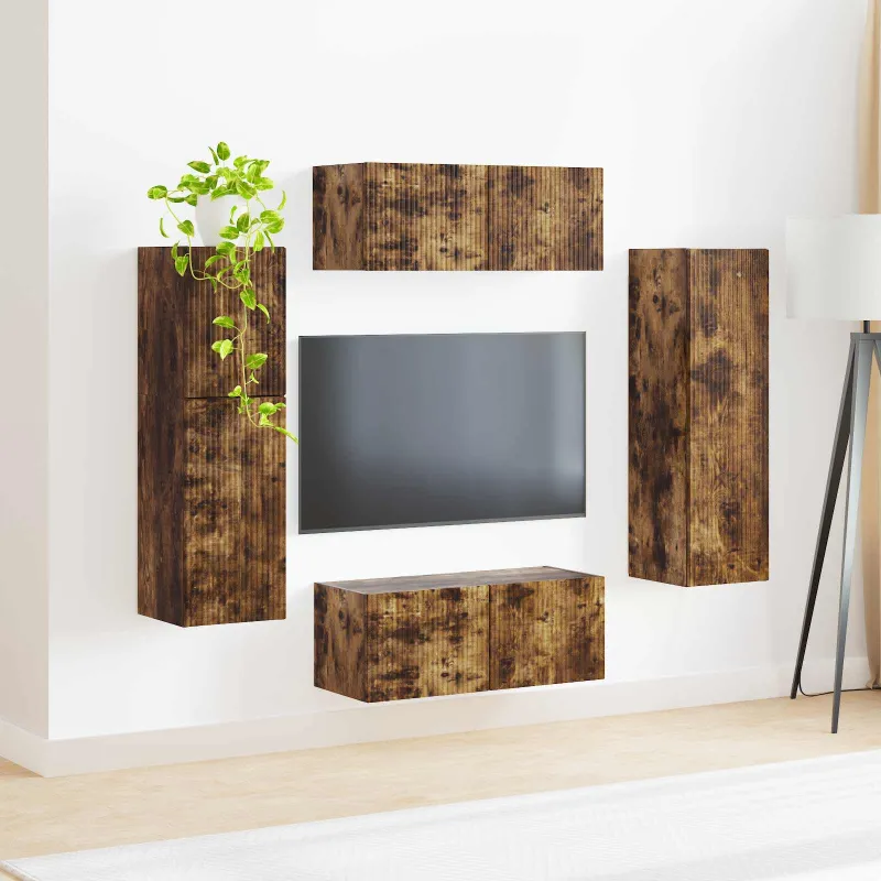 TV spintelių komplektas 4 pcs Rūkyta ąžuolas Apdirbta mediena
