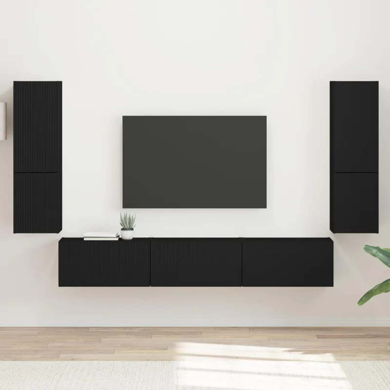 TV spintelių komplektas 4 pcs Juoda Apdirbta mediena