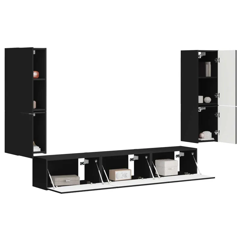 TV spintelių komplektas 4 pcs Juoda Apdirbta mediena