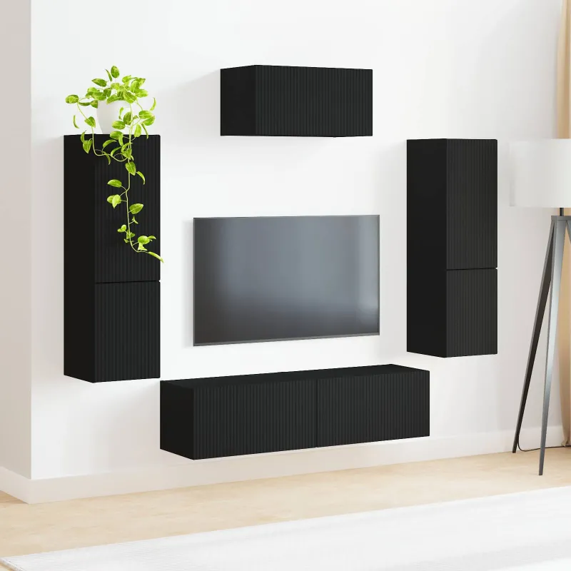 TV spintelių komplektas 4 pcs Juoda Apdirbta mediena