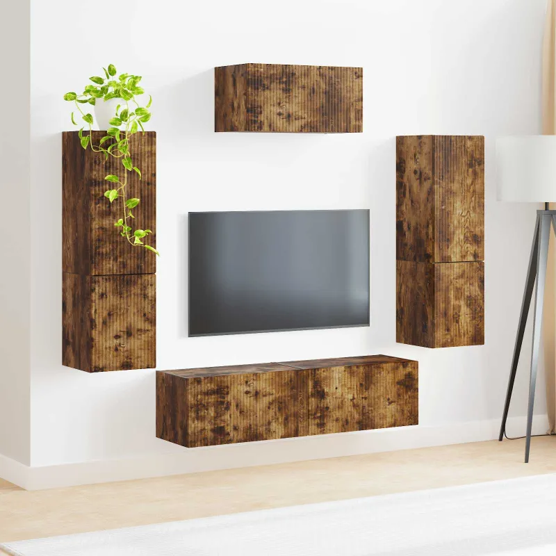 TV spintelių komplektas 4 pcs Rūkyta ąžuolas Apdirbta mediena