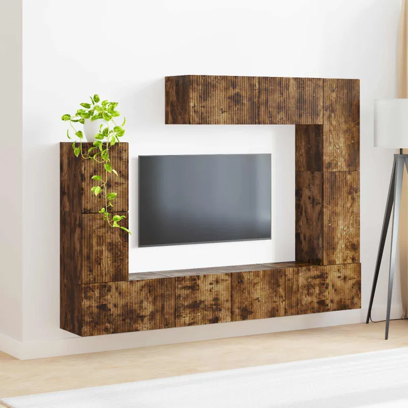 TV spintelių komplektas 5 pcs Rūkyta ąžuolas Apdirbta mediena