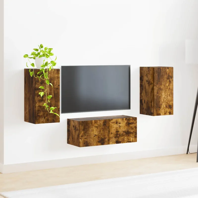 TV spintelių komplektas 6 pcs Rūkyta ąžuolas Apdirbta mediena