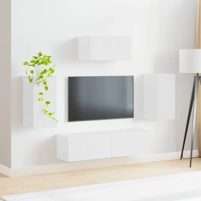 TV spintelių komplektas 5 pcs Balta Apdirbta mediena